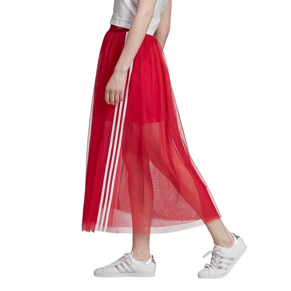 Adidas Red Tulle Maxi Skirt with Signature Side Stripes sz M - Picture 3 of 10